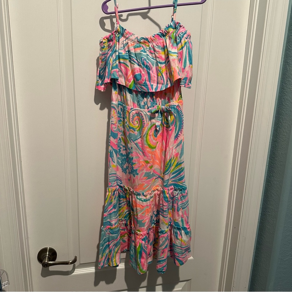 Lilly Pulitzer Seraphina Maxi Dress in Coral and Blue